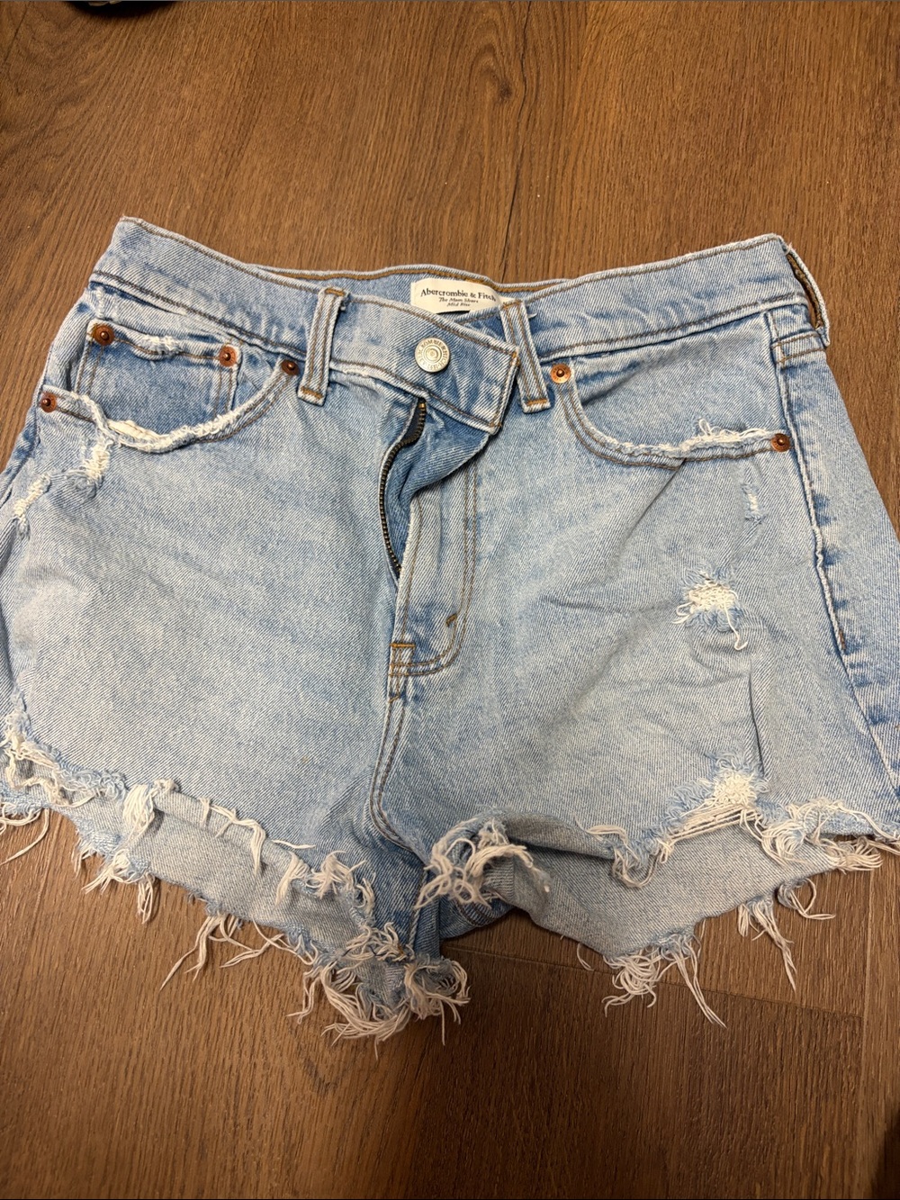 Abercrombie & Fitch Light Wash Distressed Denim Shorts